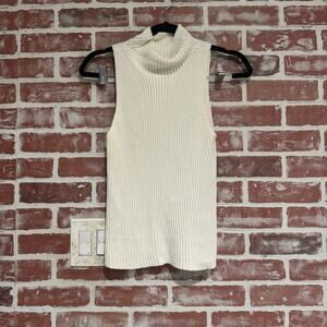 Nili Lotan Sonia White Turtleneck Sleeveless Knit Sweater Size S GUC